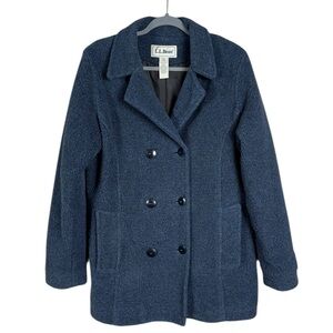Vintage LL‎ Bean Slouchy Teddy Pea Coat Large Sherpa Preppy Wool Blend Old Money